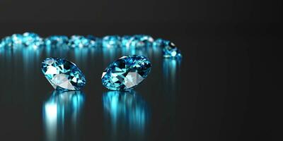 Group of Blue round diamonds Gem placed on reflection background 3d Rendering photo