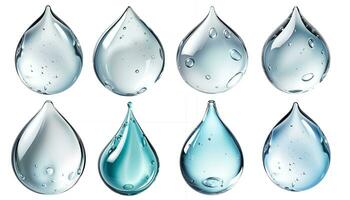 Collection of water droplets, water bubbles. Isolated on transparent or white background, png. Generative AI photo