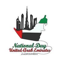 uno continuo línea dibujo de uae nacional dias en diciembre 2do. uae nacional dias diseño en sencillo lineal estilo ilustración. adecuado para saludo tarjeta, póster y bandera. patriótico diseño concepto. vector