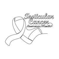 One continuous line drawing of testicular cancer awareness month with white background. Awareness ribbon design in simple linear style. healthcare and medical design concept vector illustration