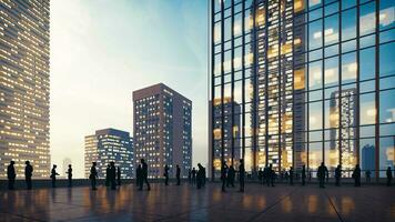 Silhouette Business People in Outdoor Area of an Office Building in the Evening video