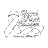 One continuous line drawing of head and neck cancer awareness month with white background. Awareness ribbon design in simple linear style. healthcare and medical design concept vector illustration.
