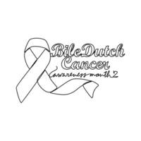 One continuous line drawing of bile duct cancer awareness month with white background. Awareness ribbon design in simple linear style. healthcare and medical design concept vector illustration.