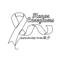 One continuous line drawing of honor cargivers awareness month with white background. Awareness ribbon design in simple linear style. healthcare and medical design concept vector illustration.