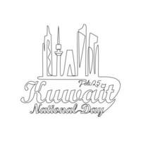 One continuous line drawing of Kuwait National Day Vector Illustration on February 25th. Kuwait National Day design in simple linear style illustration. Suitable for greeting card, poster and banner.