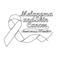 One continuous line drawing of melanoma and skin cancer awareness month with white background. Awareness ribbon design in simple linear style. healthcare and medical design concept vector illustration