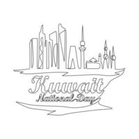 One continuous line drawing of Kuwait National Day Vector Illustration on February 25th. Kuwait National Day design in simple linear style illustration. Suitable for greeting card, poster and banner.