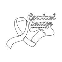 One continuous line drawing of cervical cancer awareness month with white background. Awareness ribbon design in simple linear style. healthcare and medical design concept vector illustration.