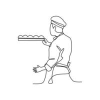 One continuous line drawing of baker working activity with white background. create bread working activity design in simple linear style. baker working people design concept vector illustration.