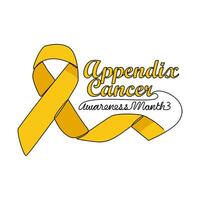 One continuous line drawing of appendix cancer awareness month with white background. Awareness ribbon design in simple linear style. healthcare and medical design concept vector illustration.