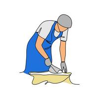 One continuous line drawing of baker working activity with white background. create bread working activity design in simple linear style. baker working people design concept vector illustration.