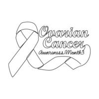 One continuous line drawing of ovarian cancer awareness month with white background. Awareness ribbon design in simple linear style. healthcare and medical design concept vector illustration.