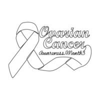 One continuous line drawing of ovarian cancer awareness month with white background. Awareness ribbon design in simple linear style. healthcare and medical design concept vector illustration.