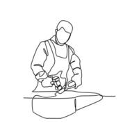 One continuous line drawing of blacksmith working activity with white background. blacksmith working activity design in simple linear style. blacksmith people design concept vector illustration