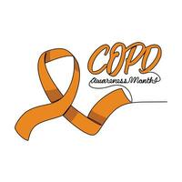 uno continuo línea dibujo de copd conciencia mes con blanco antecedentes. copd conciencia mes diseño en sencillo lineal estilo. copd conciencia mes diseño concepto para médico vector ilustración.