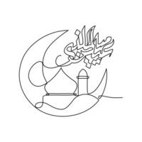 One continuous line drawing of mawlid an Nabi. Mawlid an Nabi holiday as islamic ceremony design in simple linear style. calligraphy continuous line design concept vector illustration.