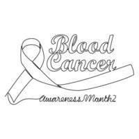 One continuous line drawing of blood cancer awareness month with white background. Awareness ribbon design in simple linear style. healthcare and medical design concept vector illustration.