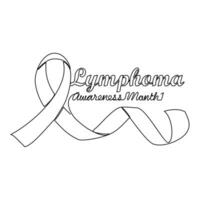 One continuous line drawing of lymphoma cancer awareness month with white background. Awareness ribbon design in simple linear style. healthcare and medical design concept vector illustration.