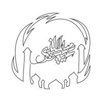 One continuous line drawing of mawlid an Nabi. Mawlid an Nabi holiday as islamic ceremony design in simple linear style. calligraphy continuous line design concept vector illustration.