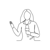 One continuous line drawing of Journalist profession with white background. Journalist profession design concept in simple linear style. Journalist profession design concept vector illustration