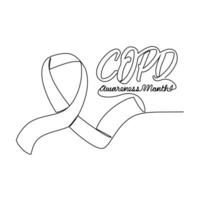 One continuous line drawing of COPD awareness month with white background. COPD  awareness month design in simple linear style. COPD awareness month design concept for medical vector illustration.