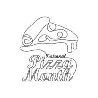 uno continuo línea dibujo de nacional Pizza mes con blanco antecedentes. nacional Pizza mes diseño en sencillo lineal estilo. nacional Pizza mes diseño concepto vector ilustración.