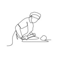 One continuous line drawing of baker working activity with white background. create bread working activity design in simple linear style. baker working people design concept vector illustration.