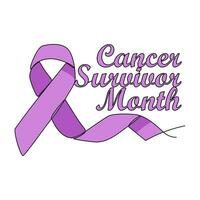 One continuous line drawing of cancer survivor month with white background. Awareness ribbon design in simple linear style. healthcare and medical design concept vector illustration.