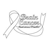 One continuous line drawing of brain cancer awareness month with white background. Awareness ribbon design in simple linear style. healthcare and medical design concept vector illustration.