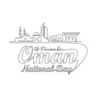 One continuous line drawing of Oman National Day Vector Illustration on November 18th. Oman National Day design in simple linear style. Oman national Day of South Africa design concept illustration.