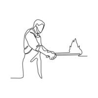 One continuous line drawing of blacksmith working activity with white background. blacksmith working activity design in simple linear style. blacksmith people design concept vector illustration