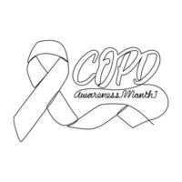 One continuous line drawing of COPD awareness month with white background. COPD  awareness month design in simple linear style. COPD awareness month design concept for medical vector illustration.