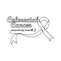 One continuous line drawing of colorectal cancer awareness month with white background. Awareness ribbon design in simple linear style. healthcare and medical design concept vector illustration.