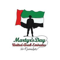 One continuous line drawing of UAE Martyrs Day on November 30th. UAE Martyrs Day design in simple linear style illustration. UAE Martyrs Day design suitable for greeting card, poster and banner vector