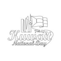 One continuous line drawing of Kuwait National Day Vector Illustration on February 25th. Kuwait National Day design in simple linear style illustration. Suitable for greeting card, poster and banner.