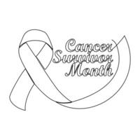 One continuous line drawing of cancer survivor month with white background. Awareness ribbon design in simple linear style. healthcare and medical design concept vector illustration.