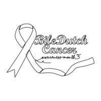 One continuous line drawing of bile duct cancer awareness month with white background. Awareness ribbon design in simple linear style. healthcare and medical design concept vector illustration.