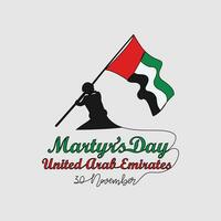 uno continuo línea dibujo de uae mártires día en noviembre 30 uae mártires día diseño en sencillo lineal estilo ilustración. uae mártires día diseño adecuado para saludo tarjeta, póster y bandera vector