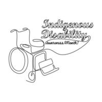 One continuous line drawing of indigenous disability awareness month. indigenous disability awareness month in simple linear style illustration. Suitable for greeting card, poster and banner. vector