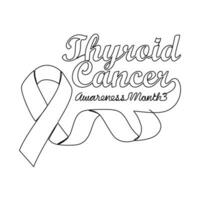 One continuous line drawing of thyroid cancer awareness month with white background. Awareness ribbon design in simple linear style. healthcare and medical design concept vector illustration.