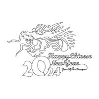 One continuous line drawing of Happy Chinese New Year with the year of dragon concept. Happy Chinese New Year in simple linear style vector illustration. Suitable design for greeting card and poster.