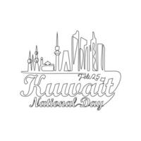 One continuous line drawing of Kuwait National Day Vector Illustration on February 25th. Kuwait National Day design in simple linear style illustration. Suitable for greeting card, poster and banner.