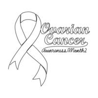 One continuous line drawing of ovarian cancer awareness month with white background. Awareness ribbon design in simple linear style. healthcare and medical design concept vector illustration.