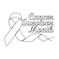One continuous line drawing of cancer survivor month with white background. Awareness ribbon design in simple linear style. healthcare and medical design concept vector illustration.
