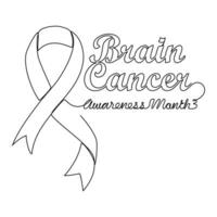 One continuous line drawing of brain cancer awareness month with white background. Awareness ribbon design in simple linear style. healthcare and medical design concept vector illustration.