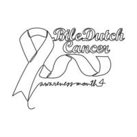 One continuous line drawing of bile duct cancer awareness month with white background. Awareness ribbon design in simple linear style. healthcare and medical design concept vector illustration.