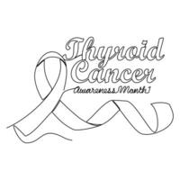 One continuous line drawing of thyroid cancer awareness month with white background. Awareness ribbon design in simple linear style. healthcare and medical design concept vector illustration.