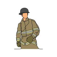 One continuous line drawing of Firefighter profession with white background. Firefighter profession design concept in simple linear style. Firefighter profession design concept vector illustration.