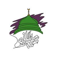 One continuous line drawing of mawlid an Nabi. Mawlid an Nabi holiday as islamic ceremony design in simple linear style. calligraphy continuous line design concept vector illustration.