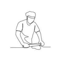 One continuous line drawing of baker working activity with white background. create bread working activity design in simple linear style. baker working people design concept vector illustration.